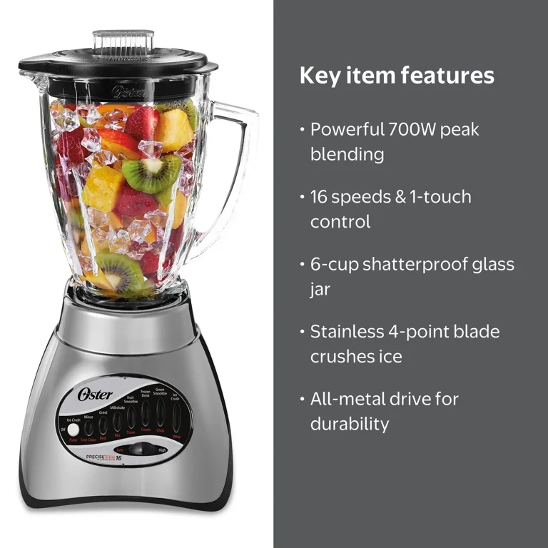 Oster, Classic Series Blender Food Chopper, 16-Speed, Brushed