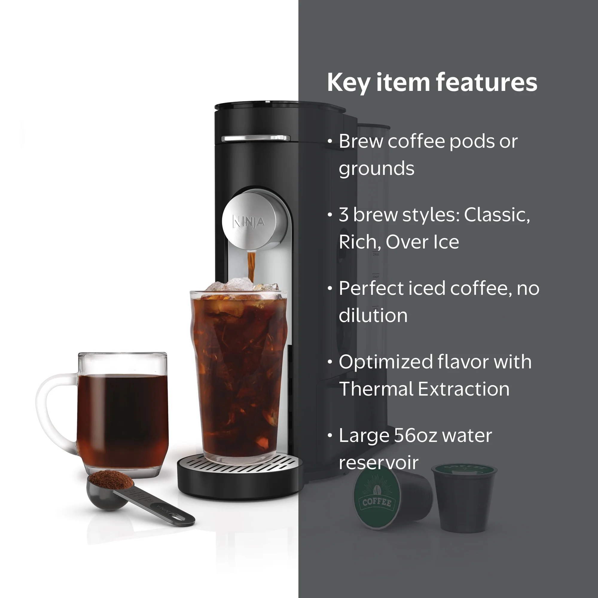 Ninja PB040 Single-Serve Coffee Maker, K-Cup Pod & Grounds