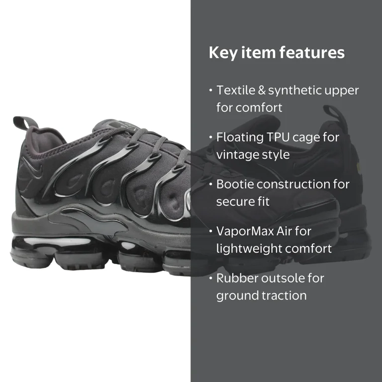 Nike Men's Air Vapormax Plus Running Shoes - Triple Black Dark