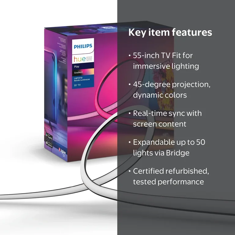 Philips Hue, Lightstrip, 55 inch, Gradient, Black, TV
