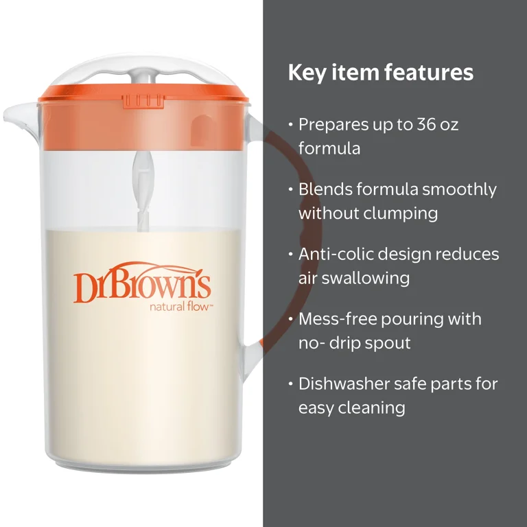 Dr. Brown's, Baby Formula Mixing Pitcher, 36oz, BPA Free, Orange
