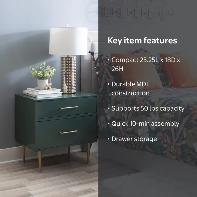 Linon Galena 2-Drawer Nightstand, Dark Green - Walmart.com