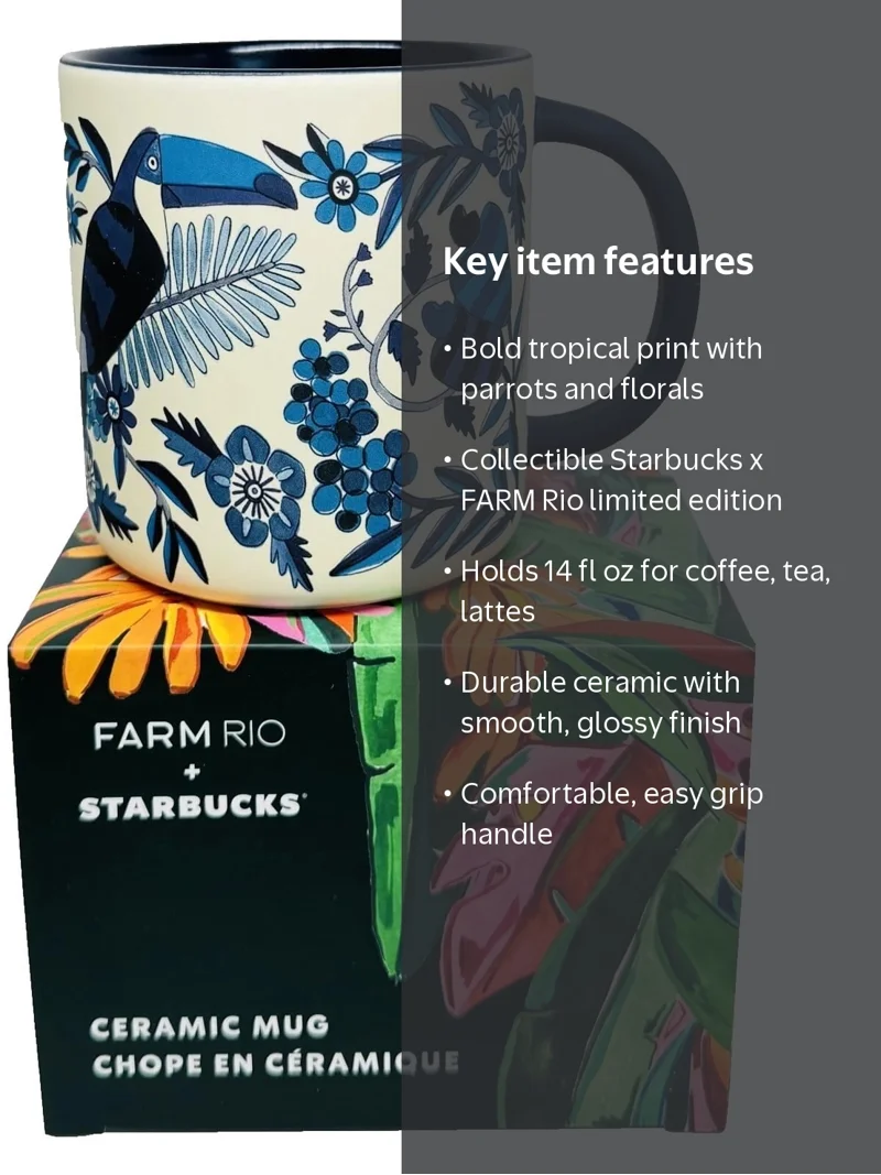Starbucks x FARM Rio 2025 Lenço Azulejo Mug, 14 oz, Ceramic Coffee