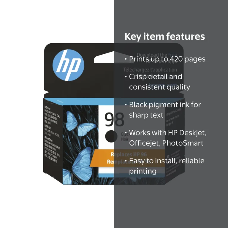 HP 98 Black Original Ink Cartridge, C9364WN#140, ~420 Pages