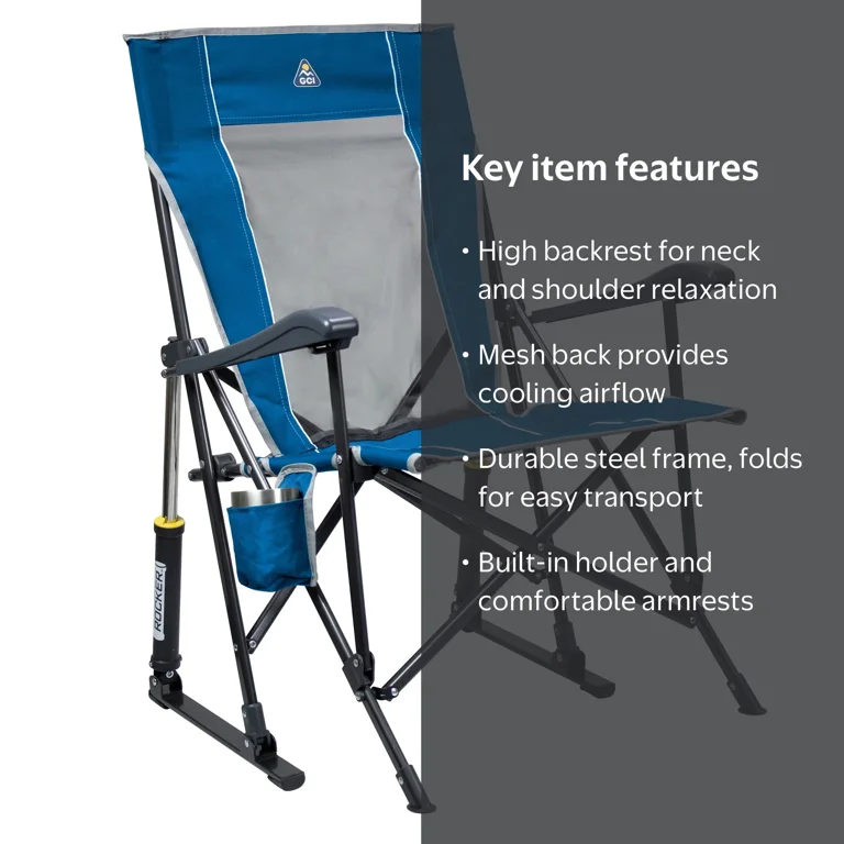 洋楽 g-rap Santee Mission Accomplished OG tx GCI Outdoor RoadTrip Rocker Foldable Rocking Camp Chair, Blue