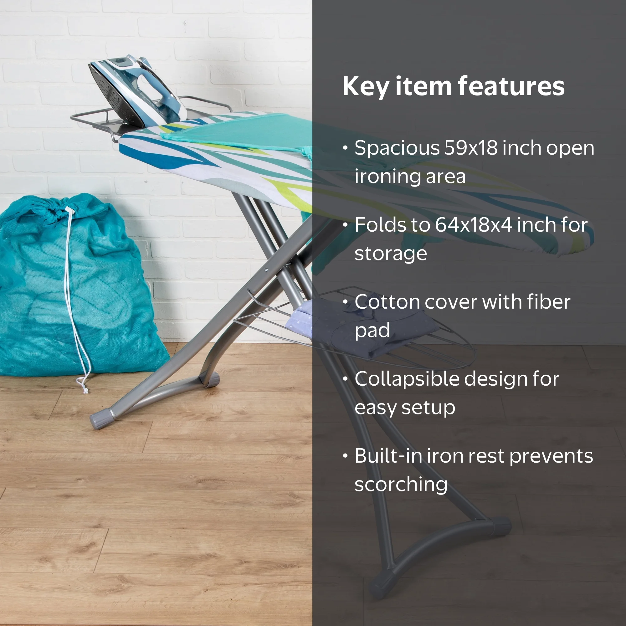 Honey-Can-Do Silver and Multi Oval Print Collapsible Ironing Board