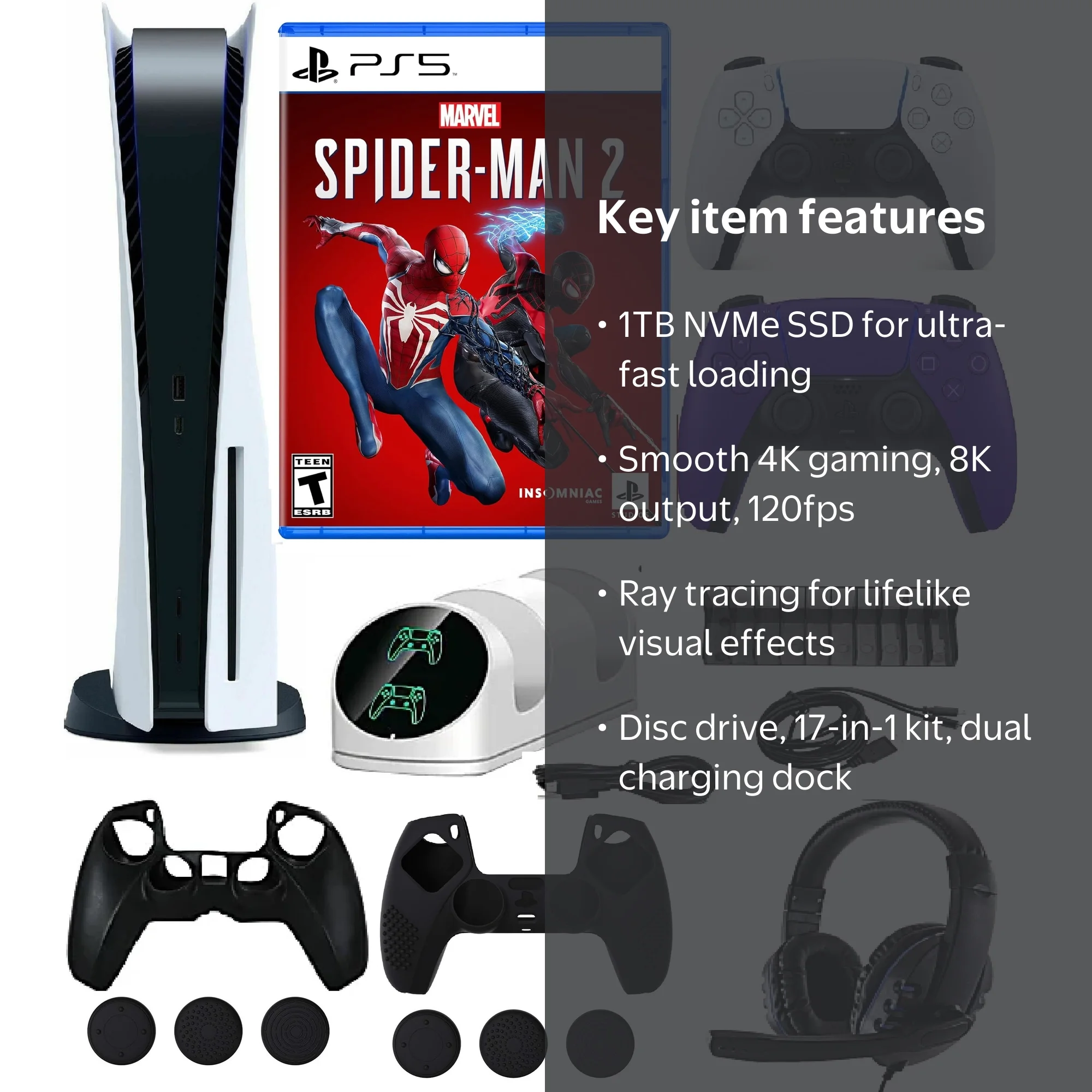PlayStation PS5 Console 1TB SSD Disc, Spider-Man 2, Extra