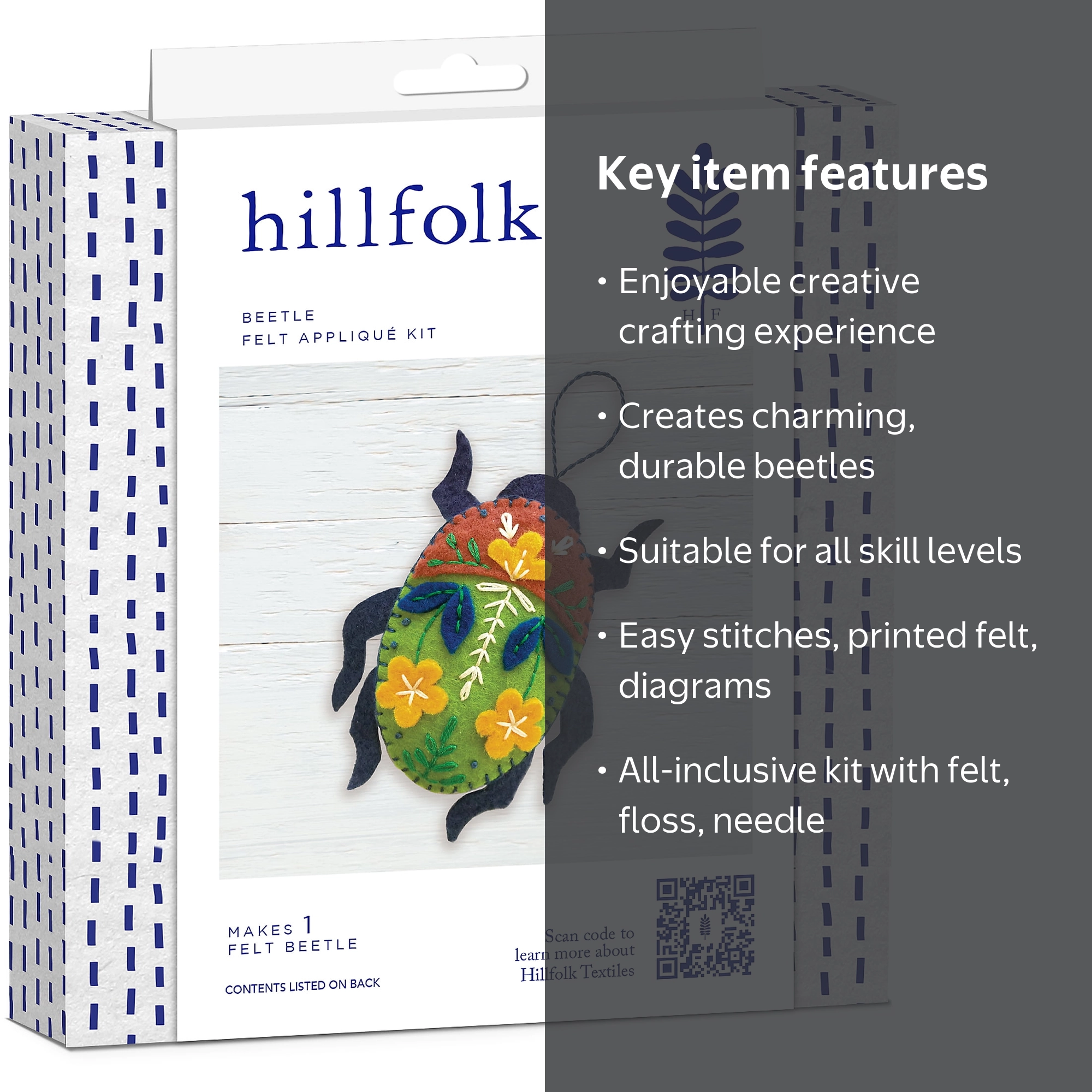 Hillfolk Appliqued Beetle Kit with Die-Cut Felt and Instructions