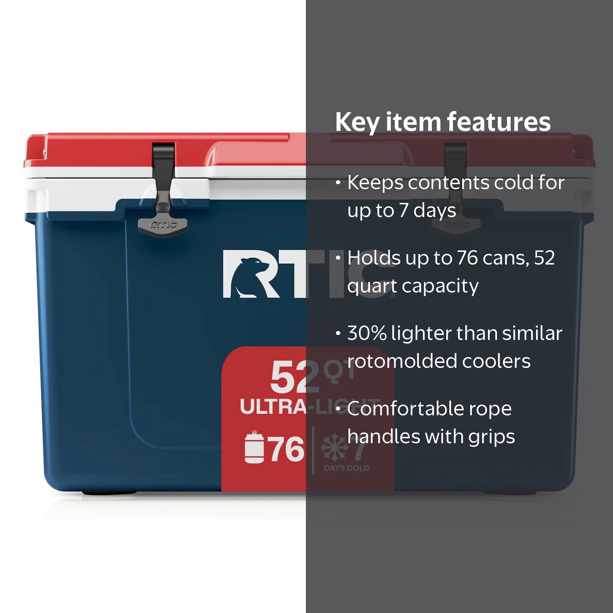 RTIC, Hard-Sided Ice Chest Cooler, 52 QT, Fits 76 Cans - Walmart.com