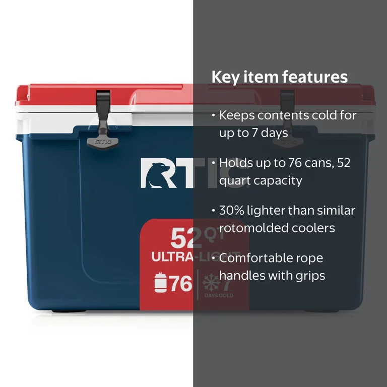 RTIC, Hard-Sided Ice Chest Cooler, 52 QT, Fits 76 Cans - Walmart.com