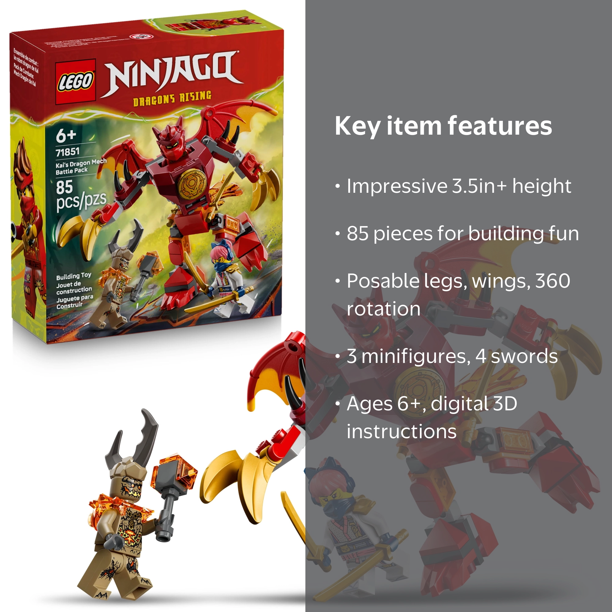 LEGO NINJAGO Kai's Dragon Mech Battle Pack Building Toy for Boys