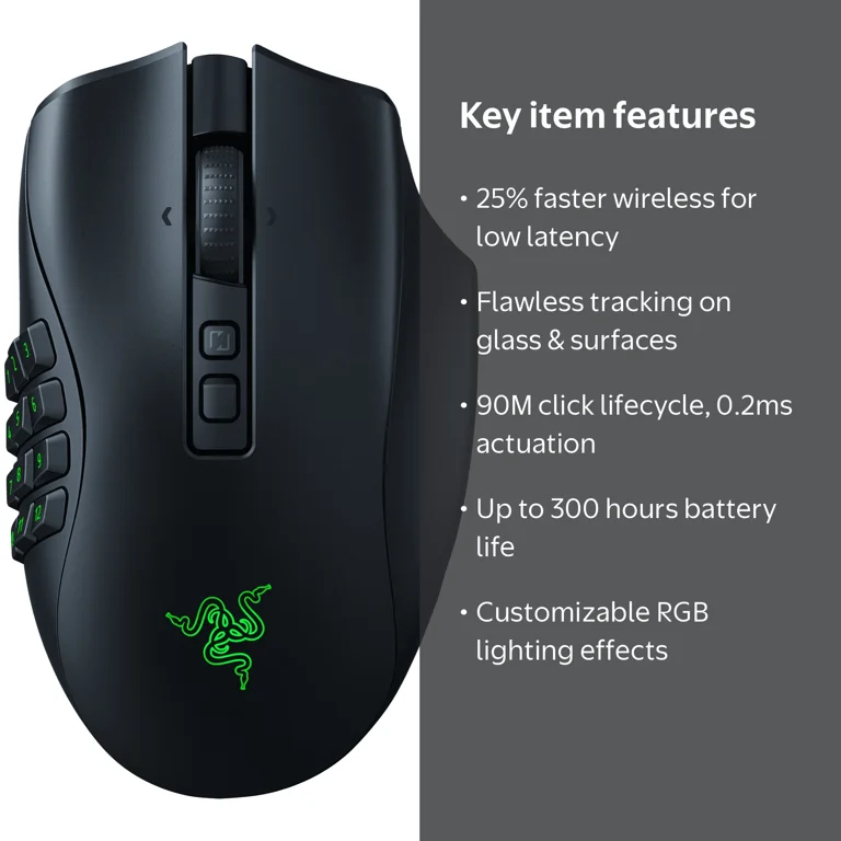 Razer, Wireless Gaming Mouse, Naga V2 Pro, Interchangeable Side