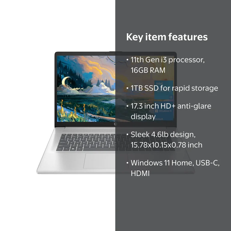HP 17 Laptop, 17.3‚Äù HD+ Display, 11th Gen Intel Core i3, 16GB