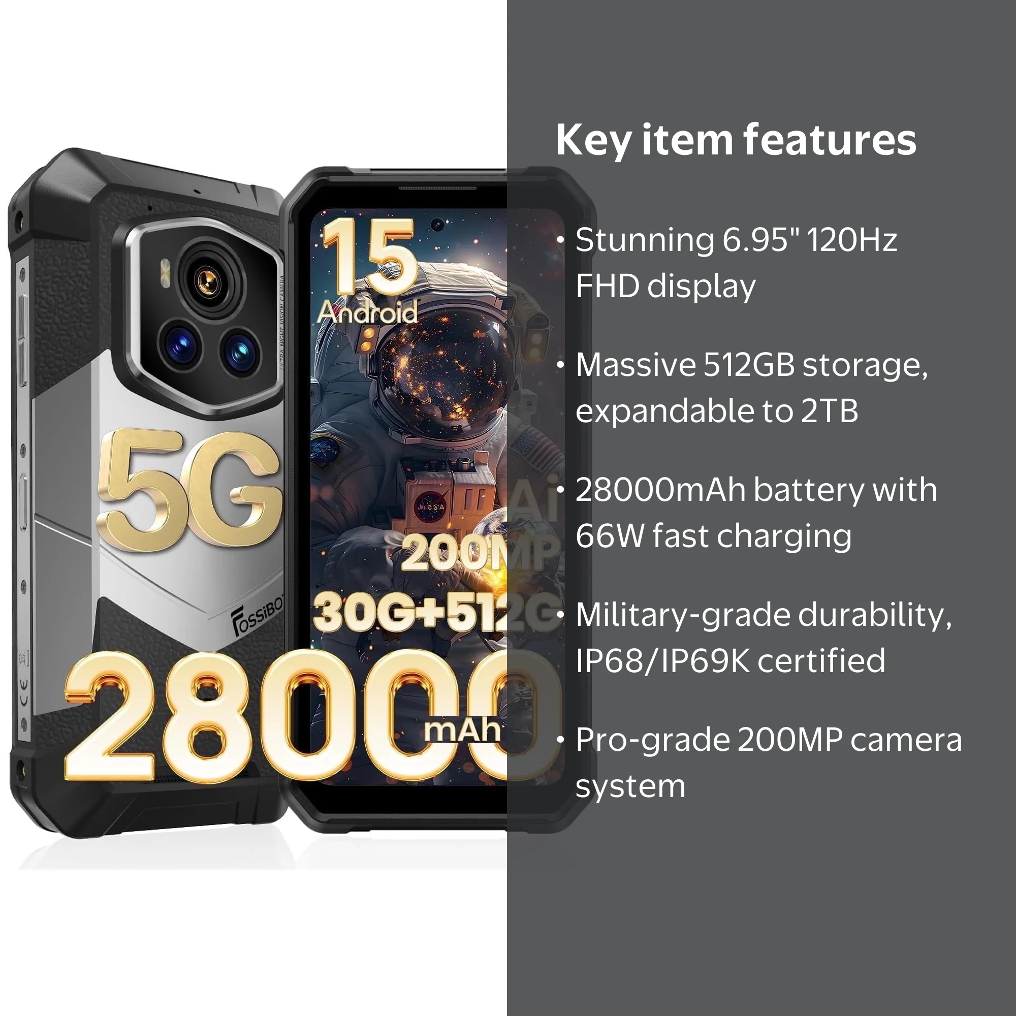 fossibot, Rugged Phone F107 Pro, 5G, 6.95
