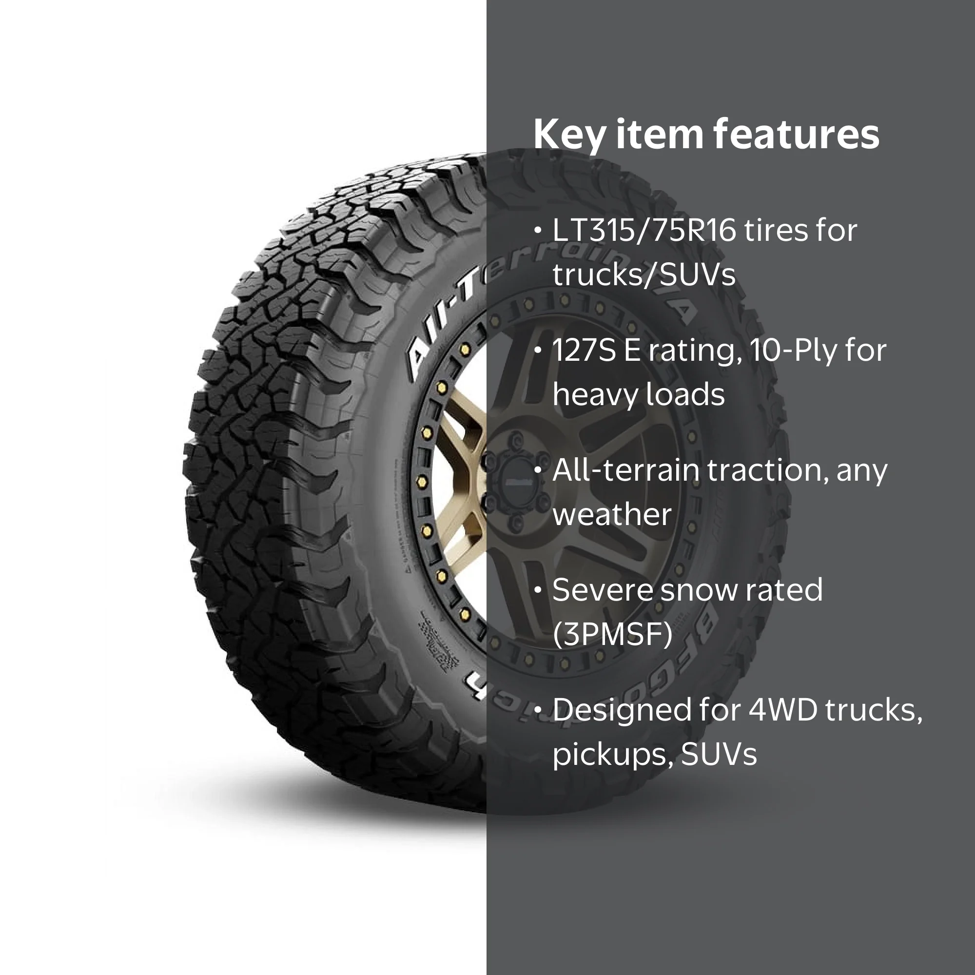 BFGoodrich, All-Terrain T/A KO3 LT315/75R16 127S E - Walmart.com BFGoodrich, All-Terrain T/A KO3 LT315/75R16 127S E - Walmart.com