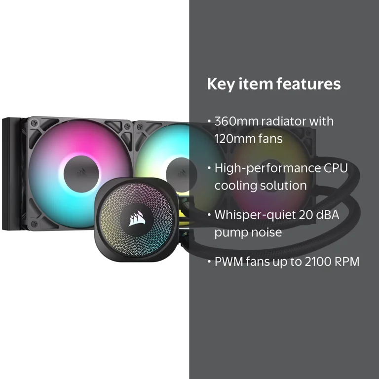 Corsair, Liquid CPU Cooler, 360 RS ARGB, ARGB Fans - Walmart.com