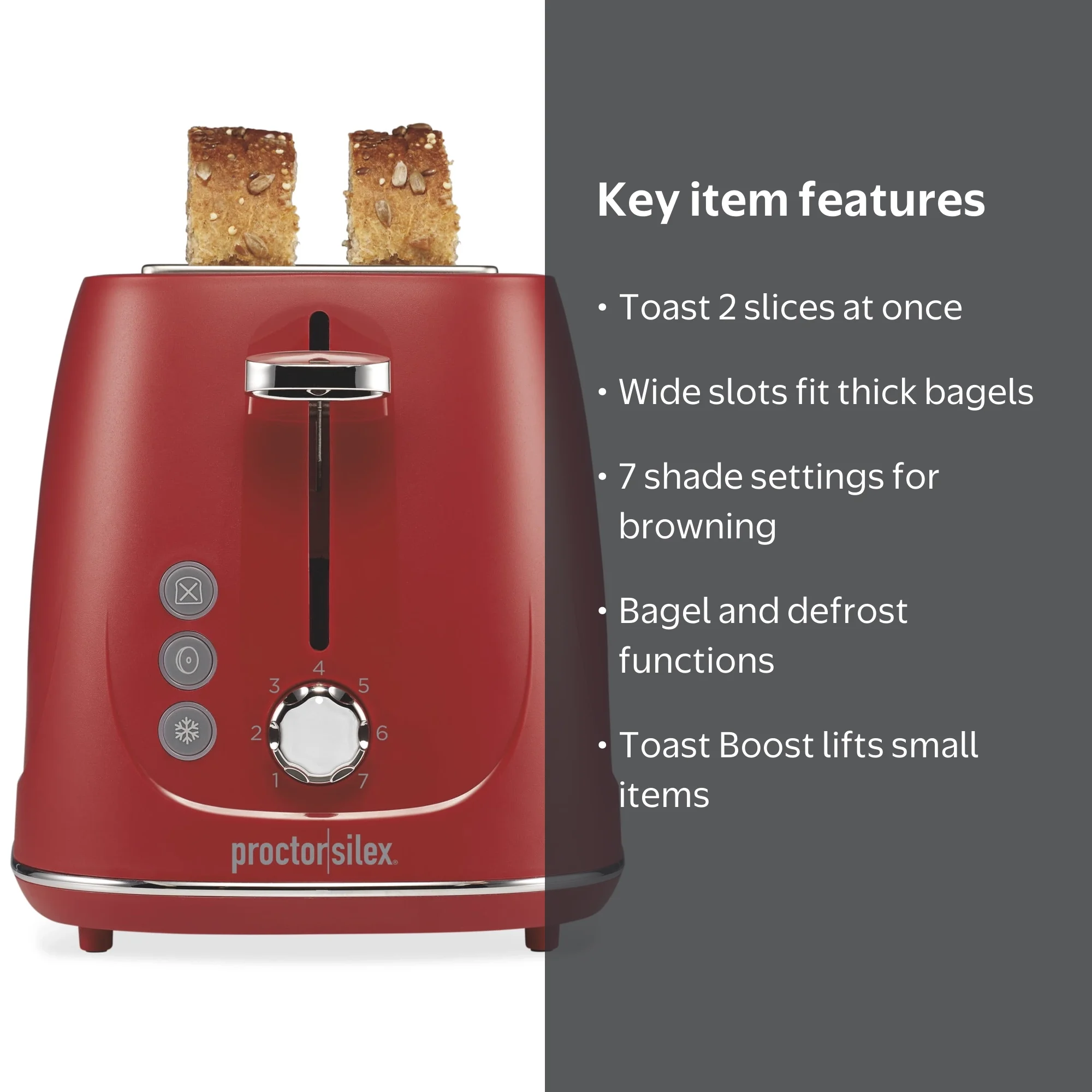 Proctor Silex 2-Slice Toaster, Wide Slots, 3 Preset Functions