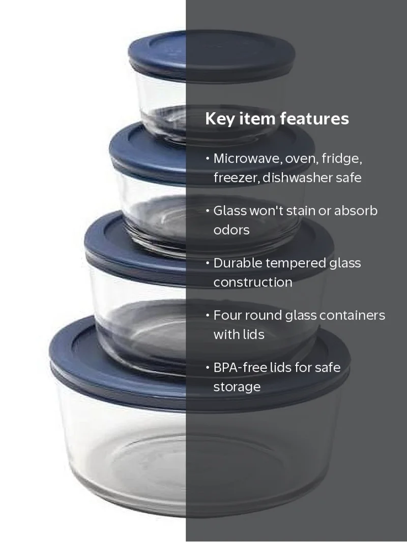 Anchor Hocking Glass Food Storage Containers with Lids, 8 Piece