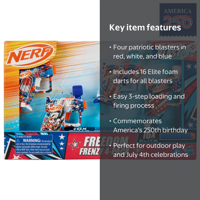 Nerf Elite Freedom Frenzy Red, White & Blue Blaster 4-Pack, 16