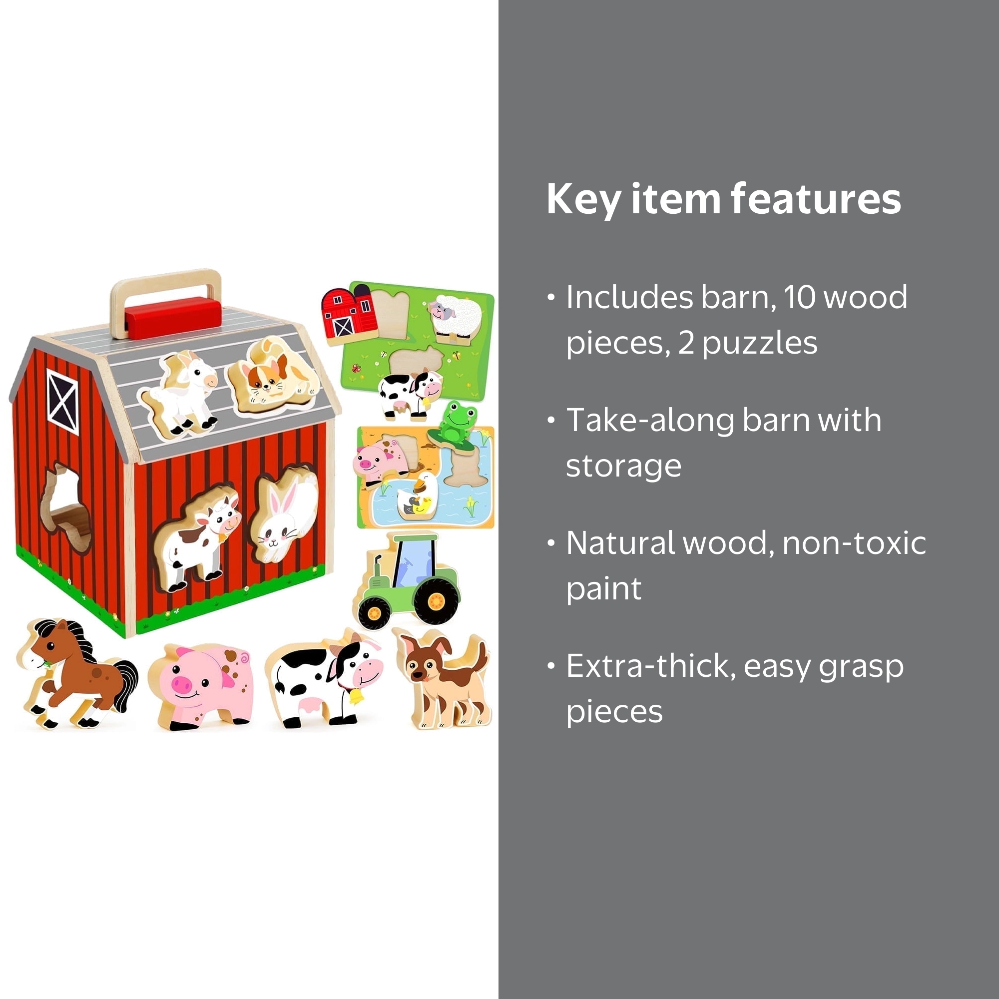 Suorfoxs Montessori Wooden Farm Animals Toys for 1-3 Year Old Kids