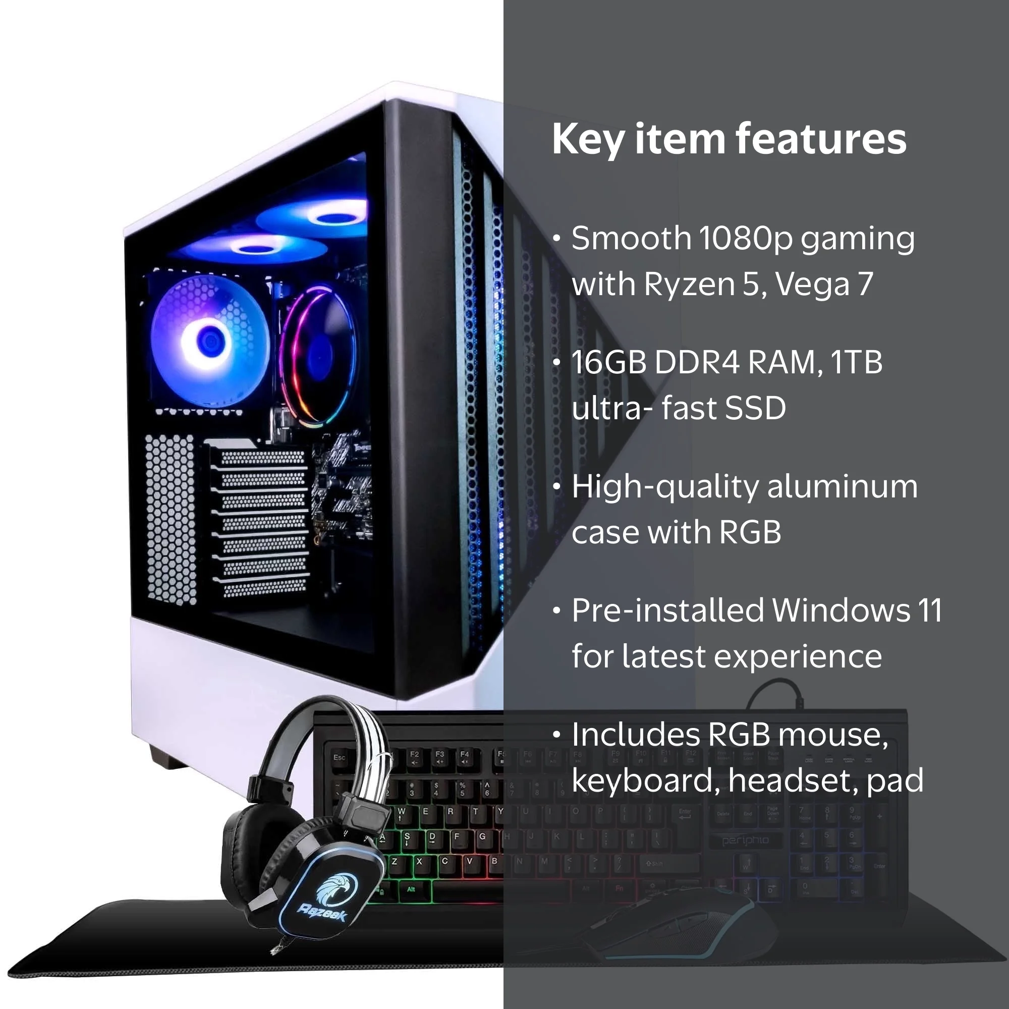 Periphio Fortress Gaming PC, AMD Ryzen 5 5600G, 16GB, 1TB SSD