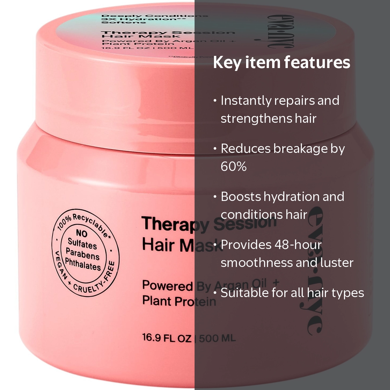 Eva NYC Therapy Session Hair Mask 16.9 fl oz Deep Conditioner for