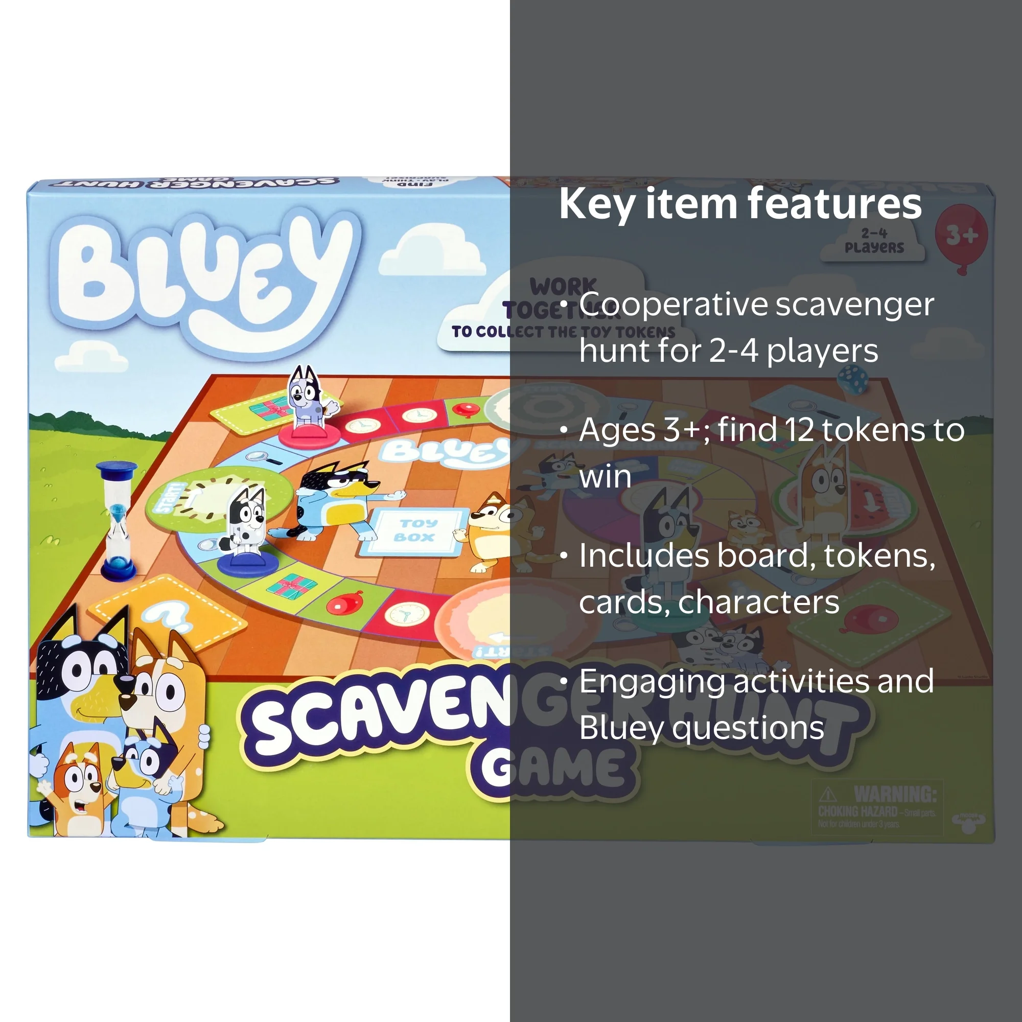 Bluey, Scavenger Hunt Family Board Game, Ages 3+, Includes 12