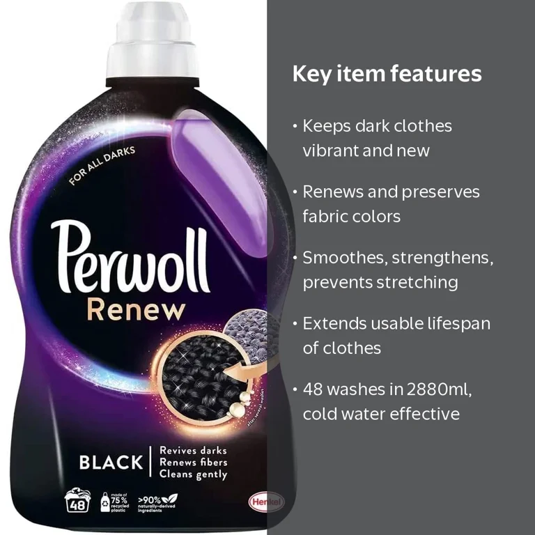 Perwoll Renew Black Liquid Laundry Detergent for Dark Clothes 2880ml (48 Wases)