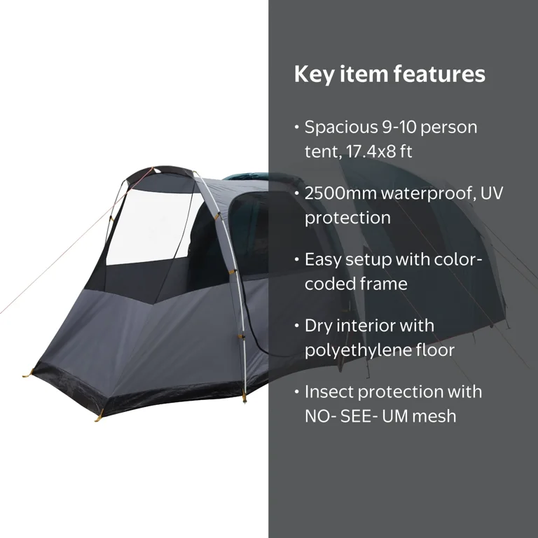 NTK Arizona GT Easy Setup 9-10 Person Sport Camping Tent, 17.4x8