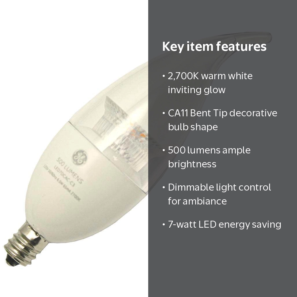 GE 21233 - LED7DCAC-C3/827 Candle Tip LED Light Bulb - Walmart.com