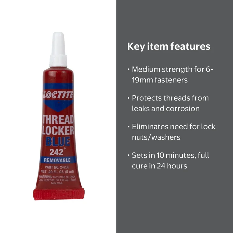 Loctite, Threadlocker Blue 242 Adhesive, 0.2 fl oz Tube, Removable