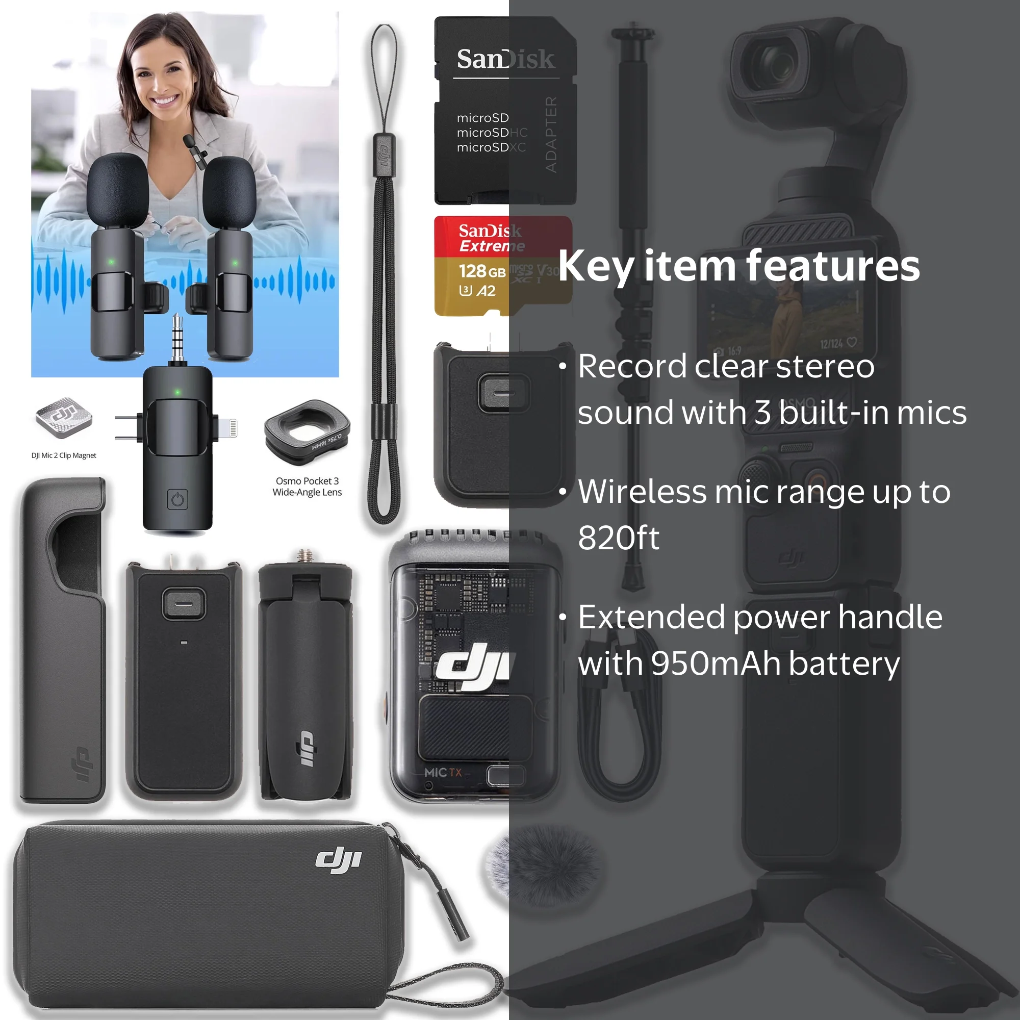 DJI Osmo Pocket 3 Creator Combo Bundle with Clip-On Transmitter