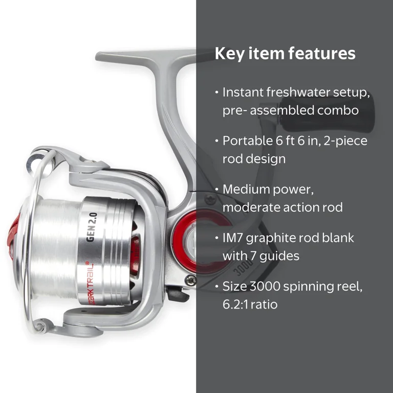Ozark Trail Gen2 6 ft 6 in 2-Piece Spinning Rod & Reel Combo, Size