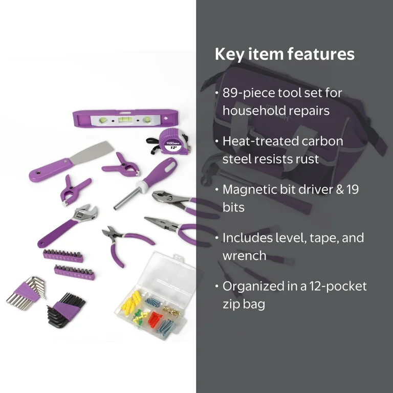 Hyper Tough 89-Piece Household Tool Set, Purple, Model 9199