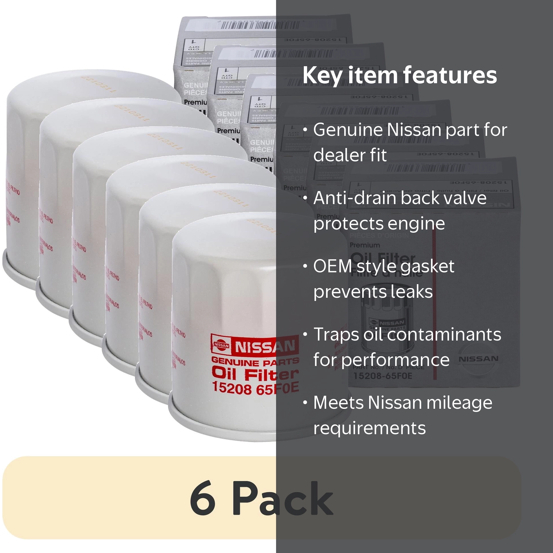 ふーみ商品 6 pack) Nissan 15208-65F0E Original Equipment Engine Oil Filter