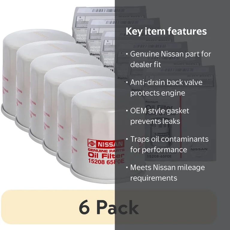 6 pack) Nissan 15208-65F0E Original Equipment Engine Oil Filter