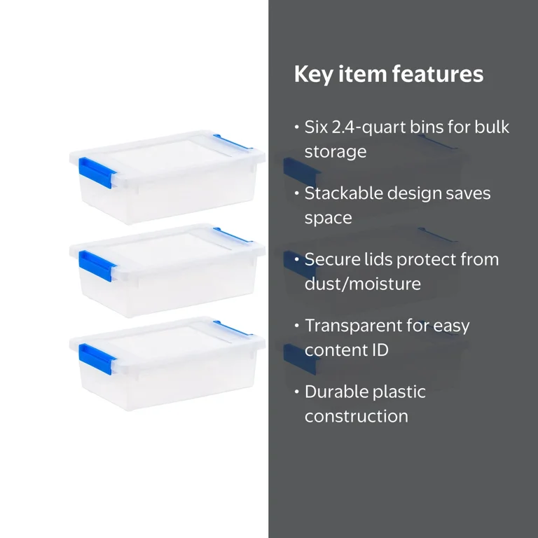 IRIS 2.4 Qt. Plastic Storage Bins with Lids, Clear Containers