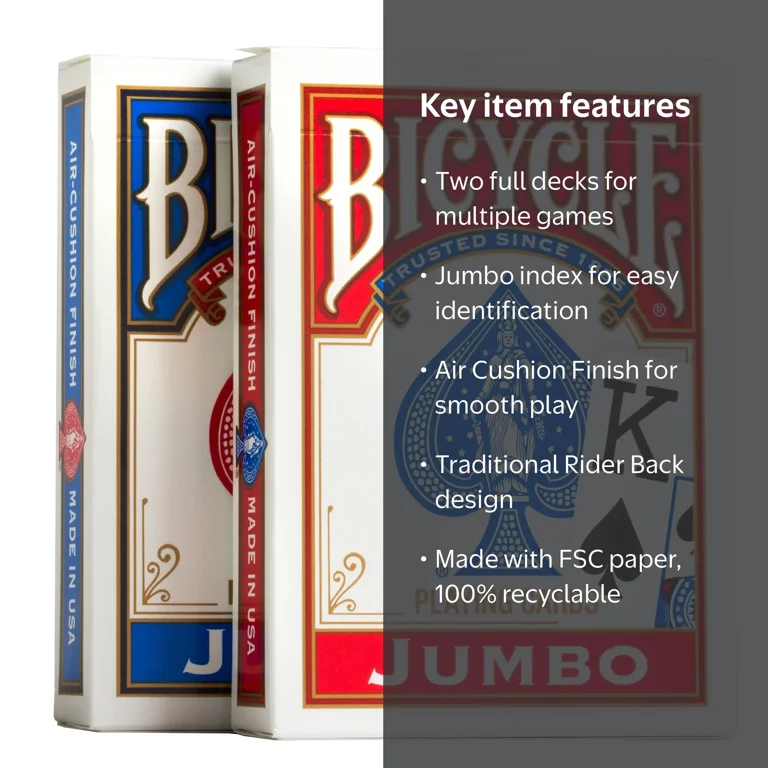 Bicycle Poker Playing Cards, Jumbo Index, 2 Pack (Red & Blue