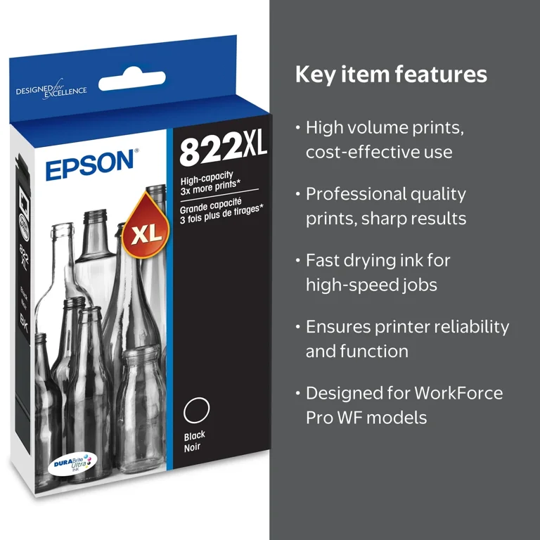 Epson, Ink Cartridge, T822XL120-S, High Capacity Black - Walmart.com