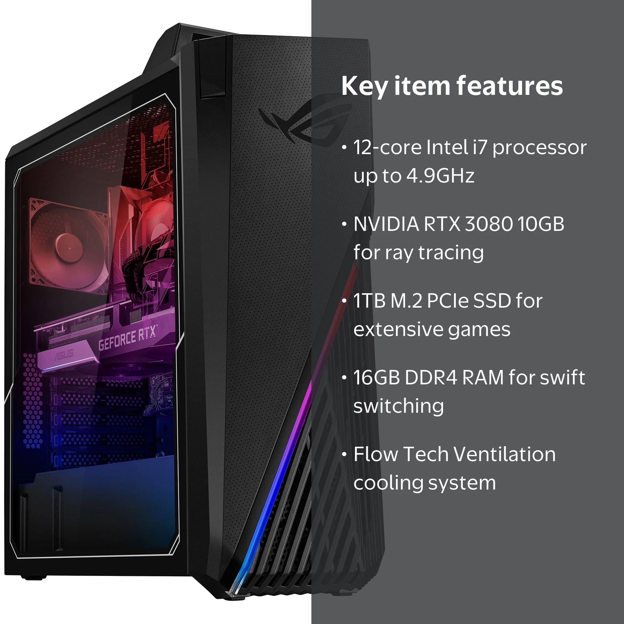 ASUS ROG Strix GT15 Gaming Desktop PC, NVIDIA RTX 3080, Intel i7