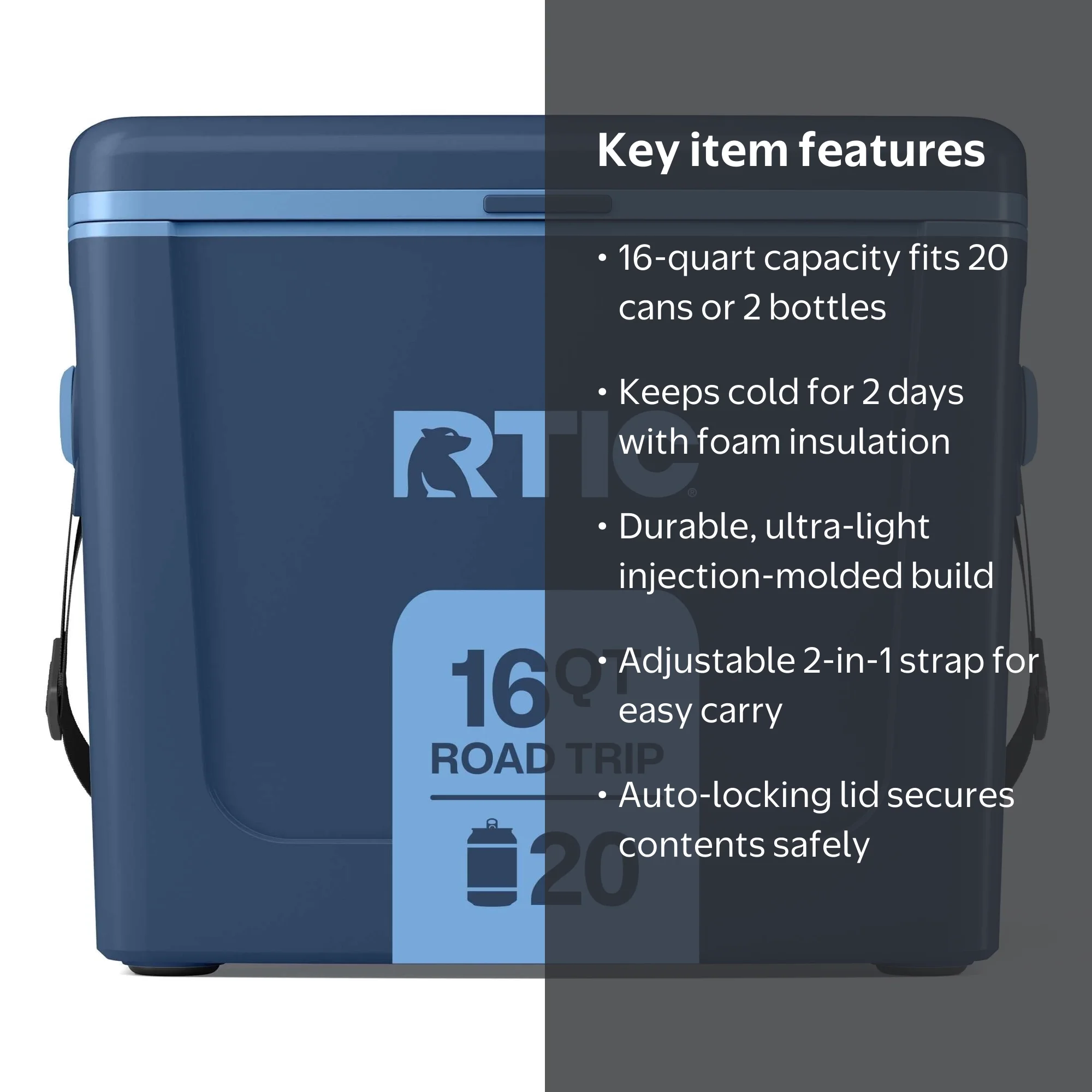 RTIC 16 QT Hard-Sided Ice Chest Cooler, Fits 20 Cans, Road Trip
