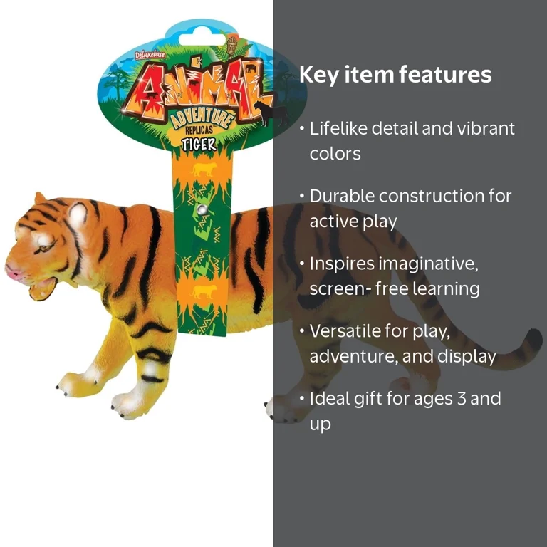 Deluxebase Tiger Animal Figure - Hand Painted Adventure Replica