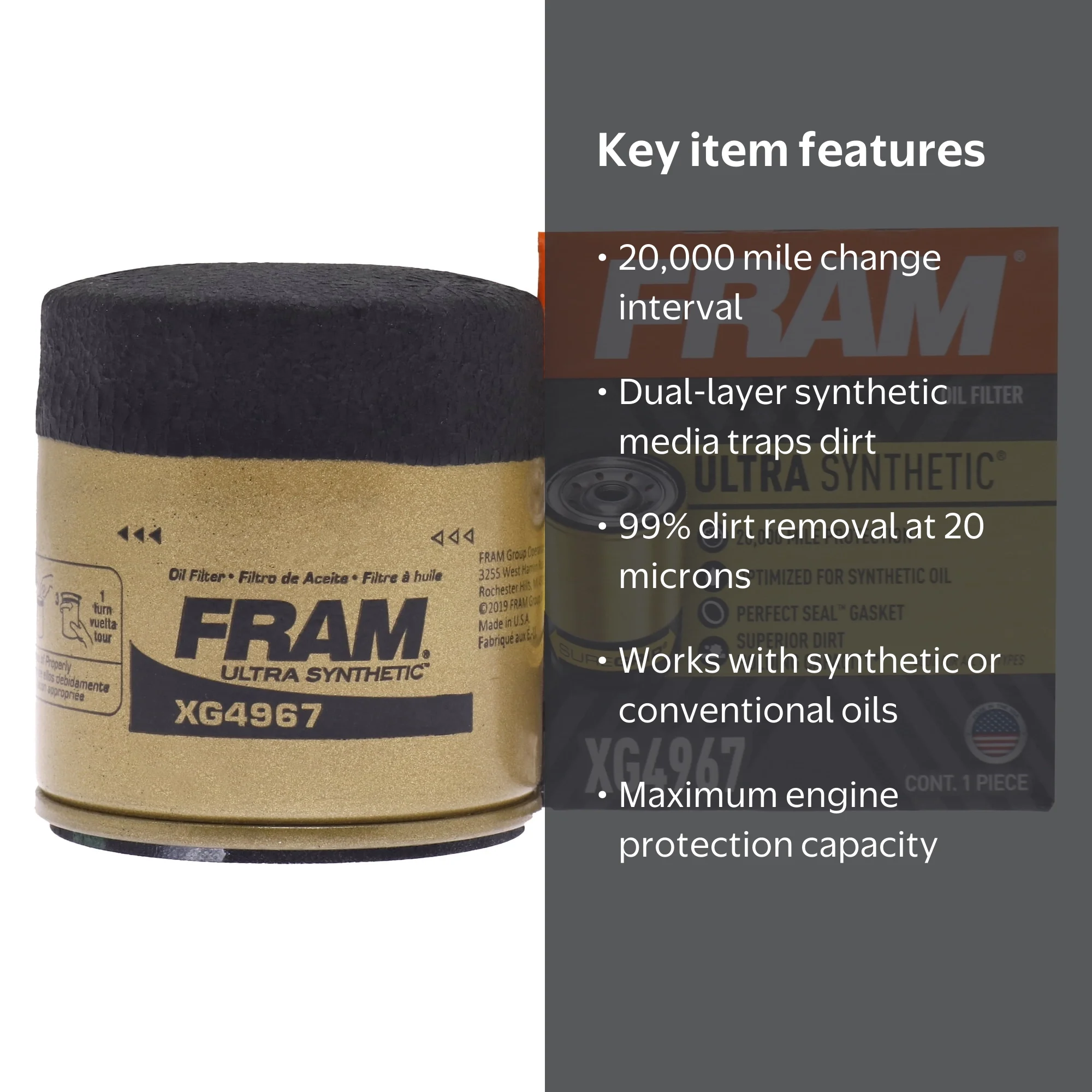 FRAM, Oil Filter, XG4967, 20K mile replacement filter - Walmart.com