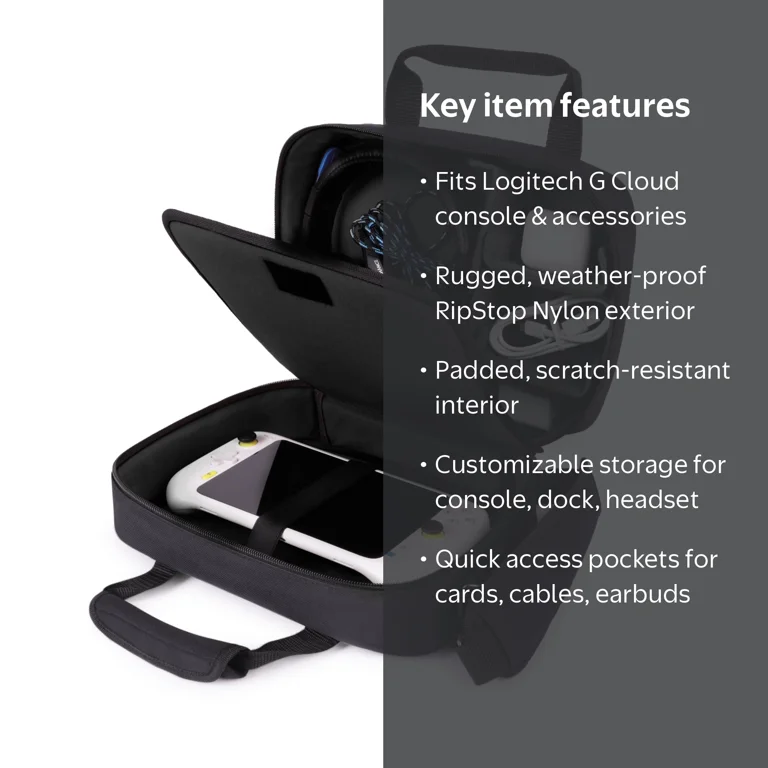 USA GEAR Black Carrying Case Compatible with Logitech G Cloud