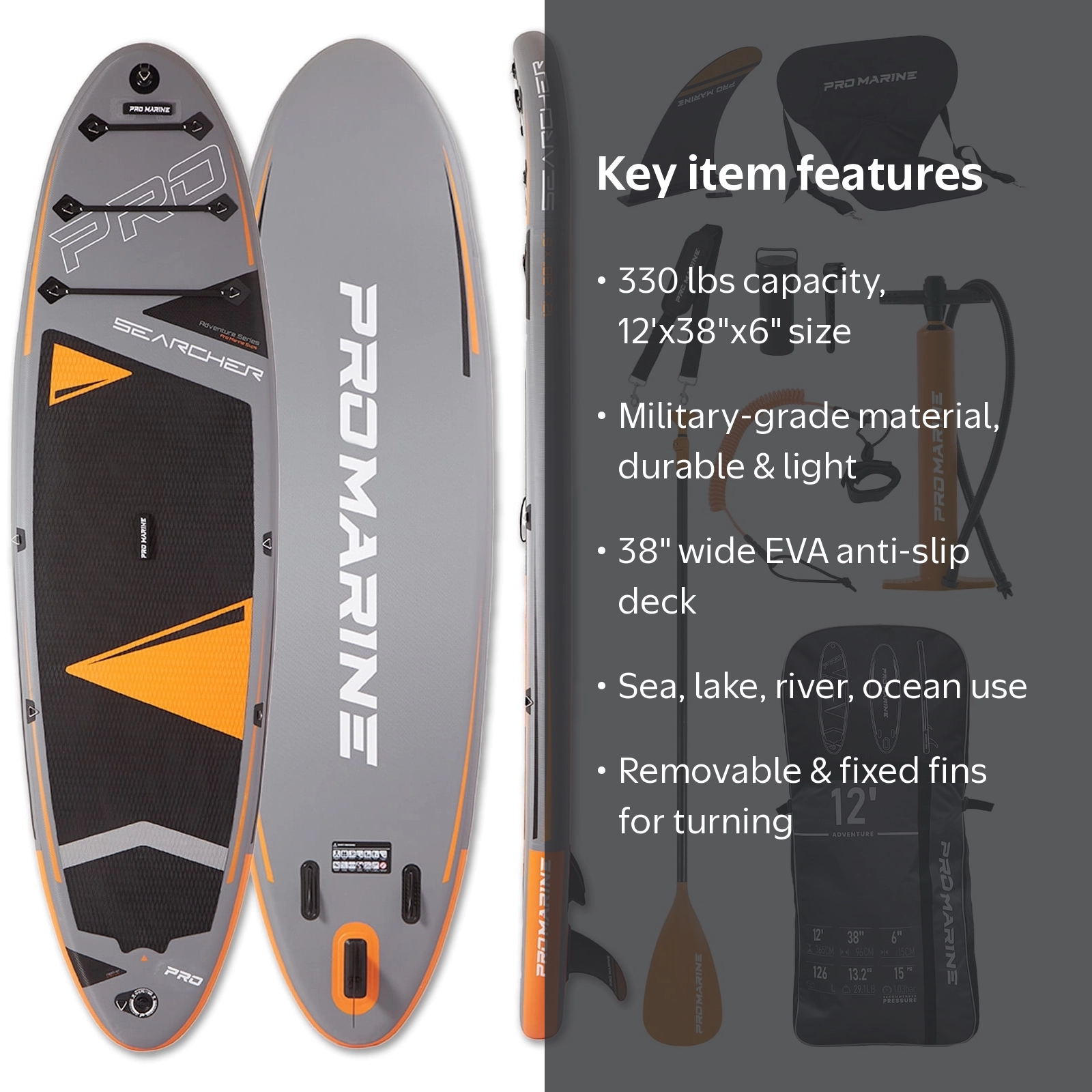 PRO MARINE Adults 12' Inflatable Stand Up Paddle Board with Seat