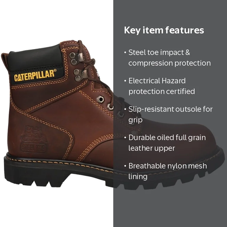 Caterpillar Men's Second Shift Steel Toe Work Boot with Rubber
