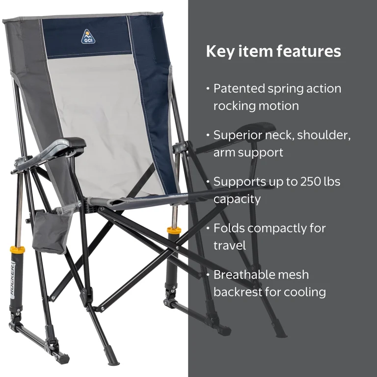 GCI Outdoor RoadTrip Rocker Foldable Rocking Camp Chair, Indigo