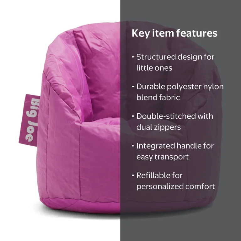 Big Joe, Child-Sized Bean Bag Chair, Refillable, Pink Passion