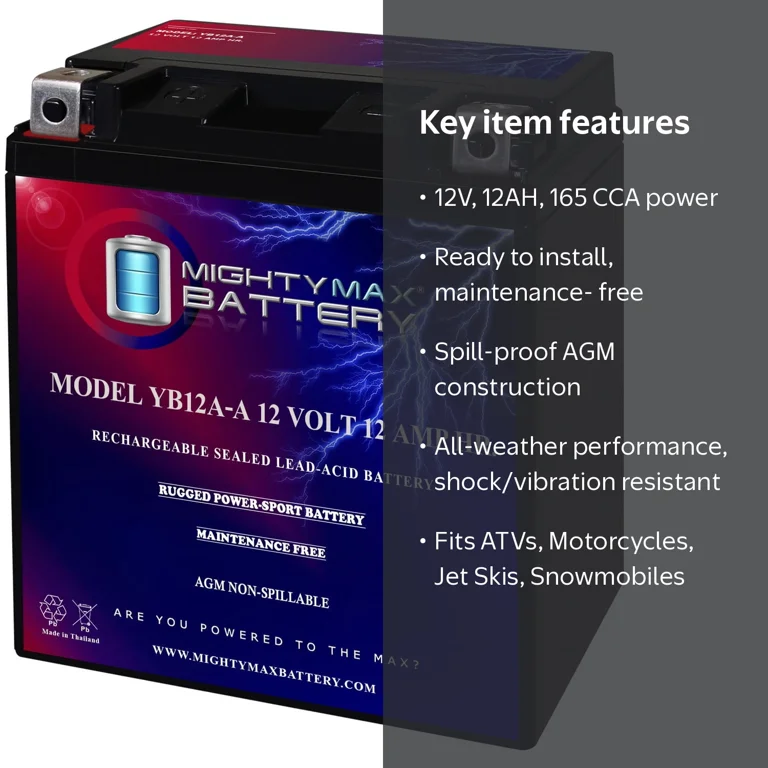 YB12A-A 12V 12AH Battery Replaces Kawasaki EN 454 LTD 450 85-90