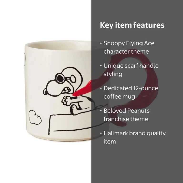 Hallmark Peanuts Snoopy Flying Ace With Scarf Handle Coffee Mug 12